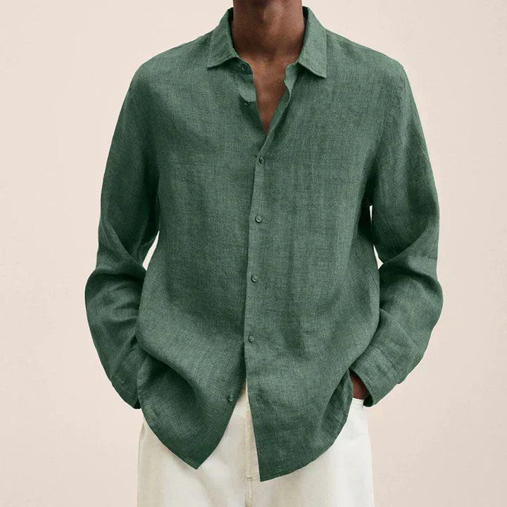 Men's lightweight linen shirt classic fit long sleeve breathable summer essential in neutral tone