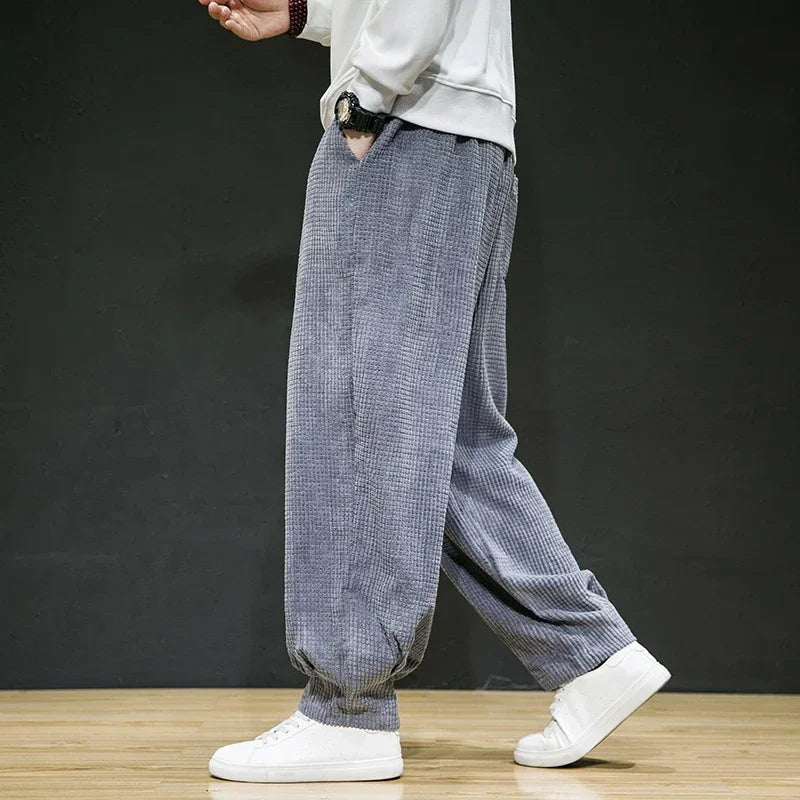 Beige waffle texture relaxed wide leg lounge pants with drawstring waist for effortless comfort
