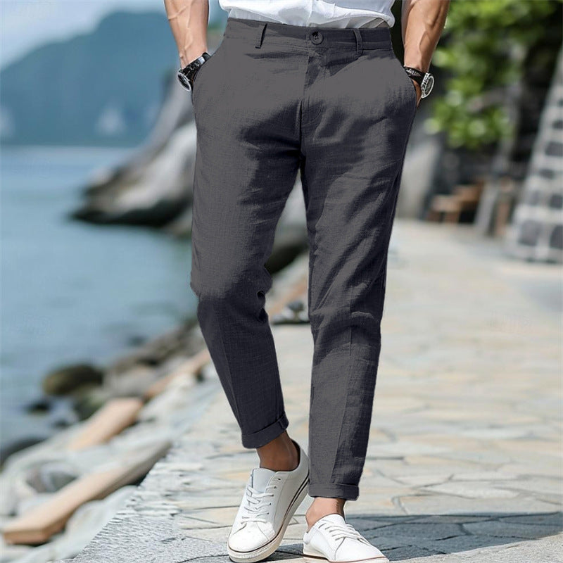 Men's straight-leg linen pants breathable lightweight fabric timeless smart-casual style warm days