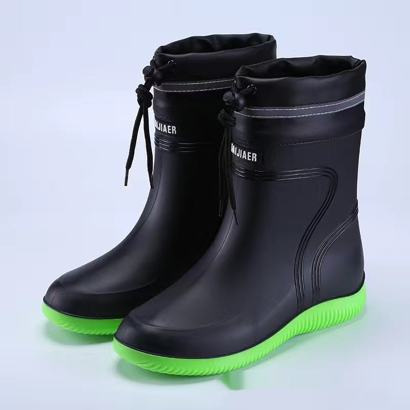 Unisex waterproof fleece-lined rubber rain boots with cozy warm lining for cold wet days