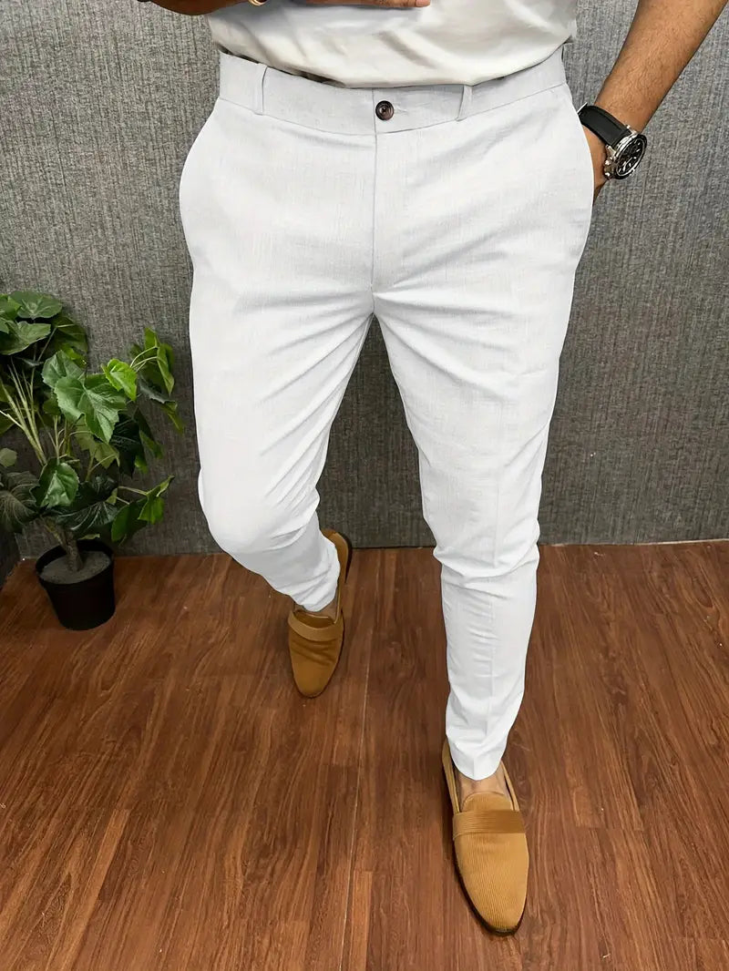 Men's elegant tailored trousers modern cut slim fit durable high-quality fabric fashion-conscious style