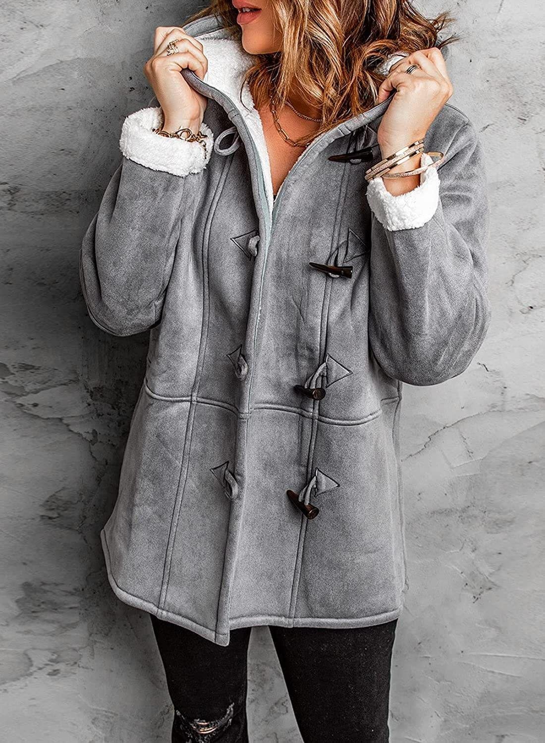 Women's gray hooded fleece jacket with cozy casual fit and sustainable easy-care fabric