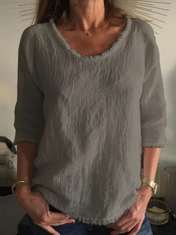 Casual unisex linen shirt in neutral tones, relaxed straight cut with breathable natural fabric