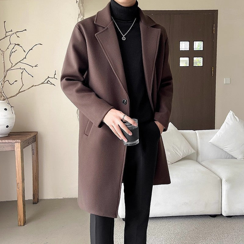 Adrian men's black wool winter coat classic minimalist silhouette with lapels button fastening elegant