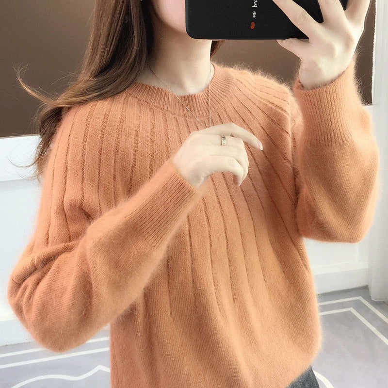 Women's Luna cashmere-blend ribbed knit sweater, round neck, classic fit, ultra-soft winter warmth