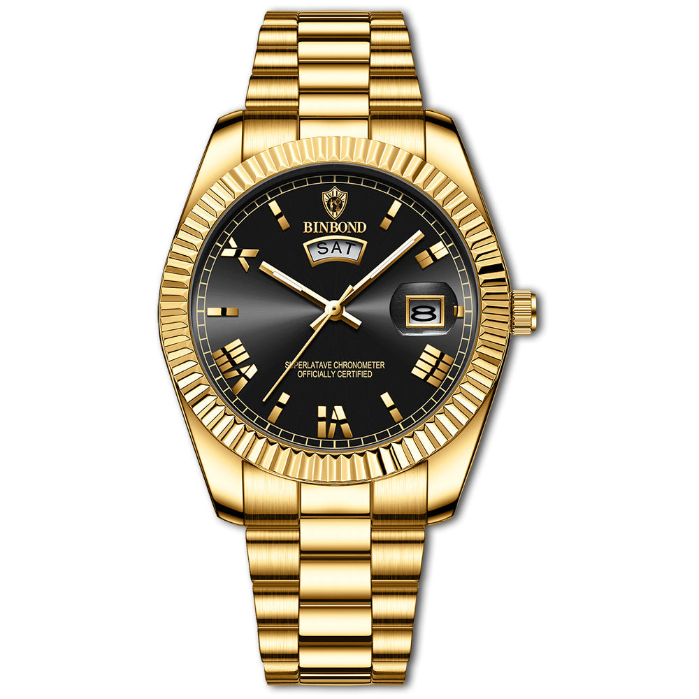 Men's luxury quartz dress watch elegant analog dial with day-date display for modern professionals