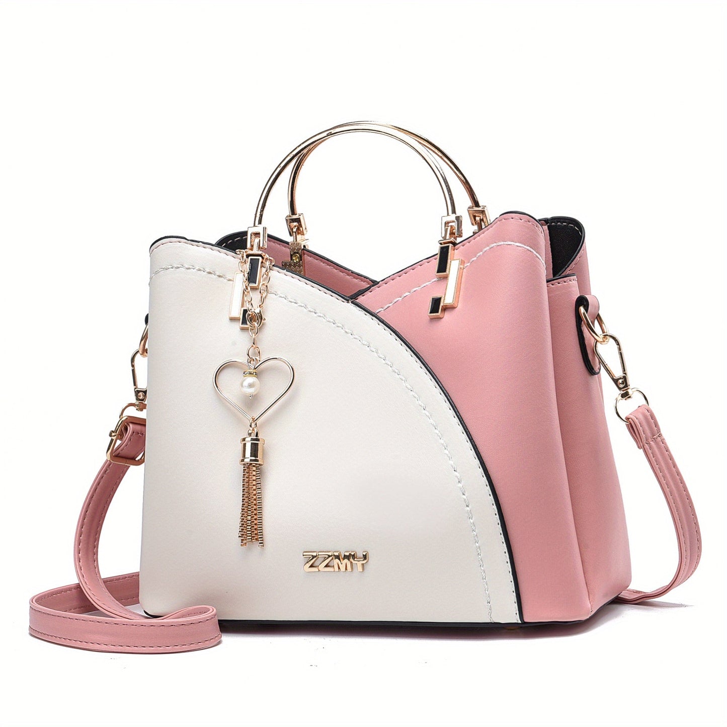 Women's color block structured tote crossbody bag with detachable strap, bold contrast design