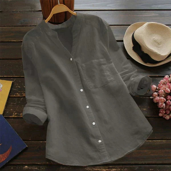 Women's relaxed fit linen-cotton blouse casual everyday top breathable loose silhouette