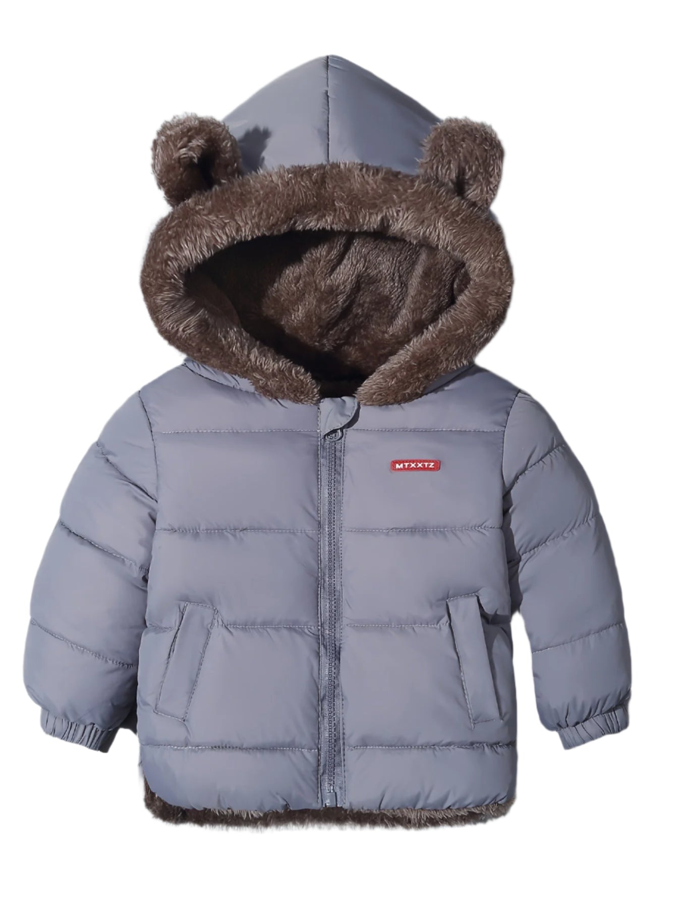 Kids unisex lightweight winter coat with bear ear hood, soft lining, cozy warm fit for cold weather