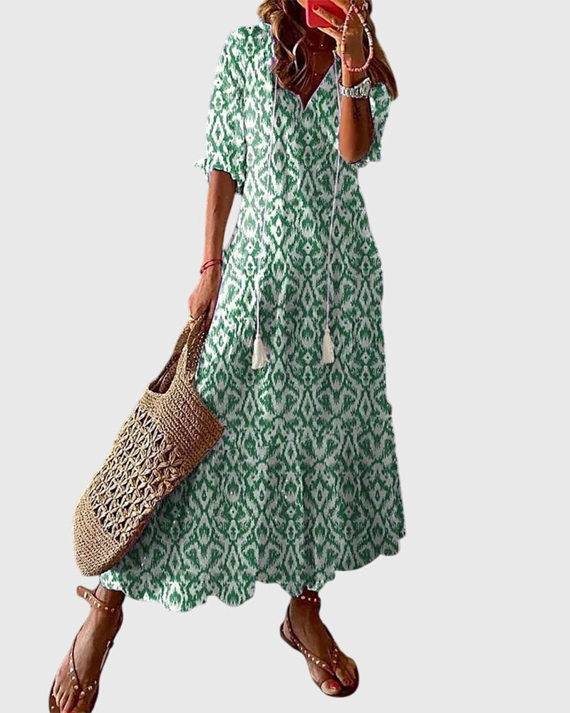 Women's relaxed fit printed summer dress with breezy flowing silhouette for effortless chic style