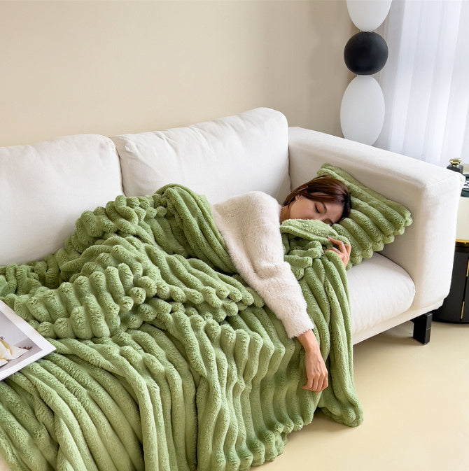 Ultra soft plush fleece blanket in neutral tones, cozy oversized wrap for sofa or bed winter warmth