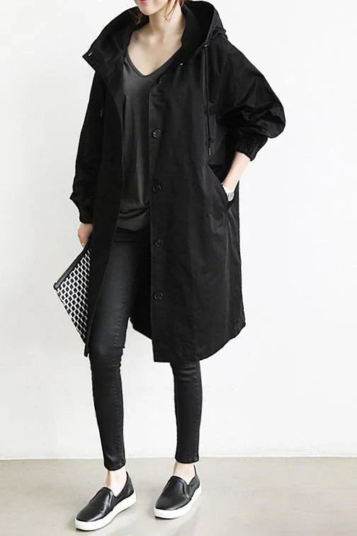 Women's lightweight hooded long coat, chic modern silhouette in versatile all-season design