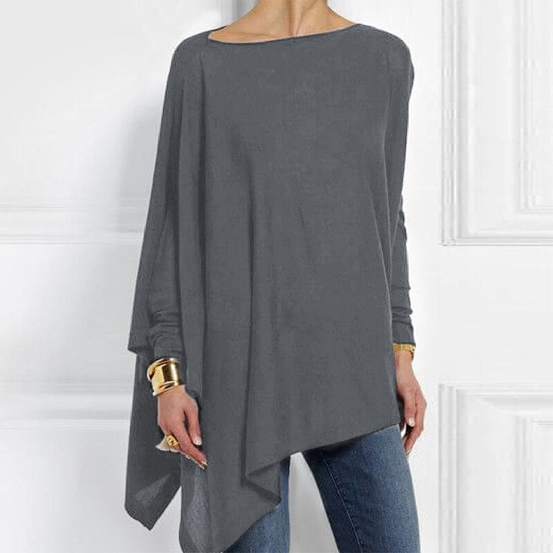 Women's elegant round neck long sleeve top, versatile classic fall essential with comfortable modern cut