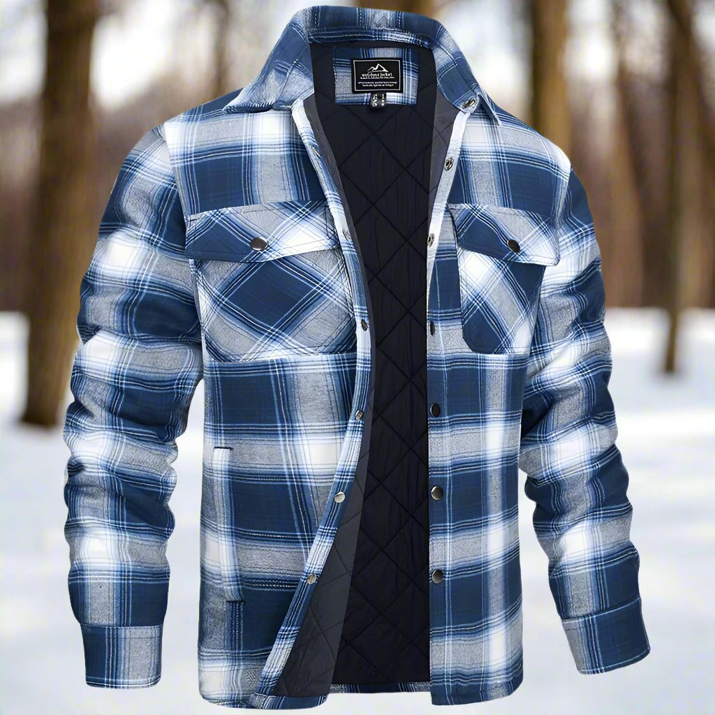 Men's quilted check shirt jacket relaxed fit with snap closure chest pockets casual outerwear