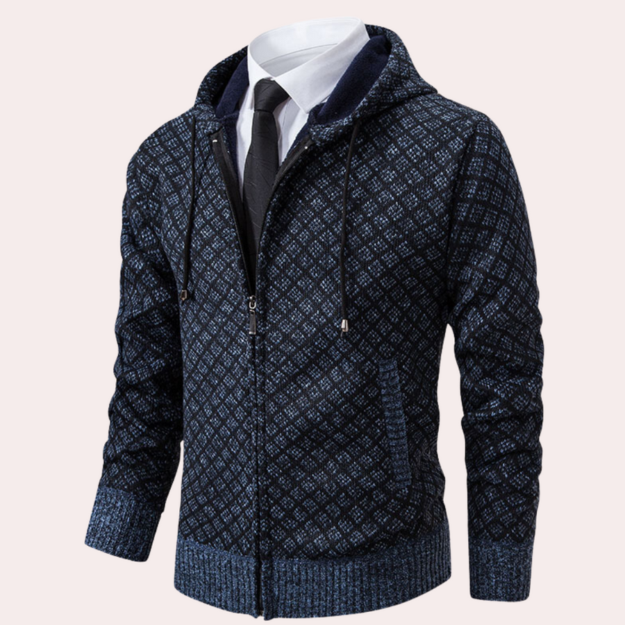 Men's hooded knit cardigan in soft sustainable knit, relaxed silhouette for casual everyday style