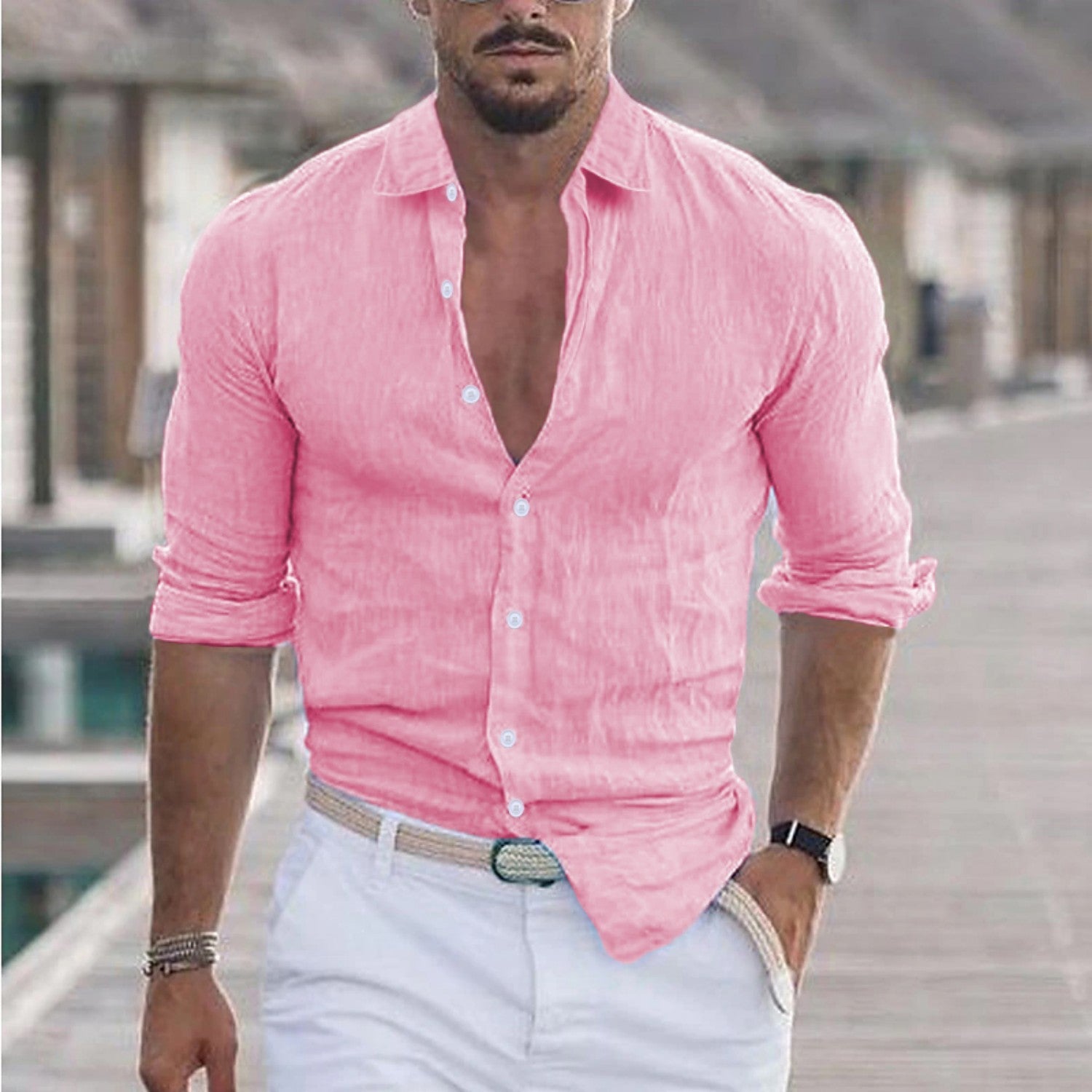 Finn men's light linen shirt spread collar relaxed modern fit breathable everyday elegant style