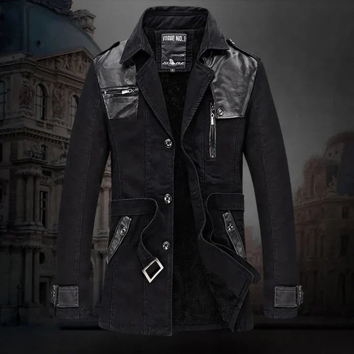 Men's insulated long trench coat formal casual wear full-length silhouette warm elegant style