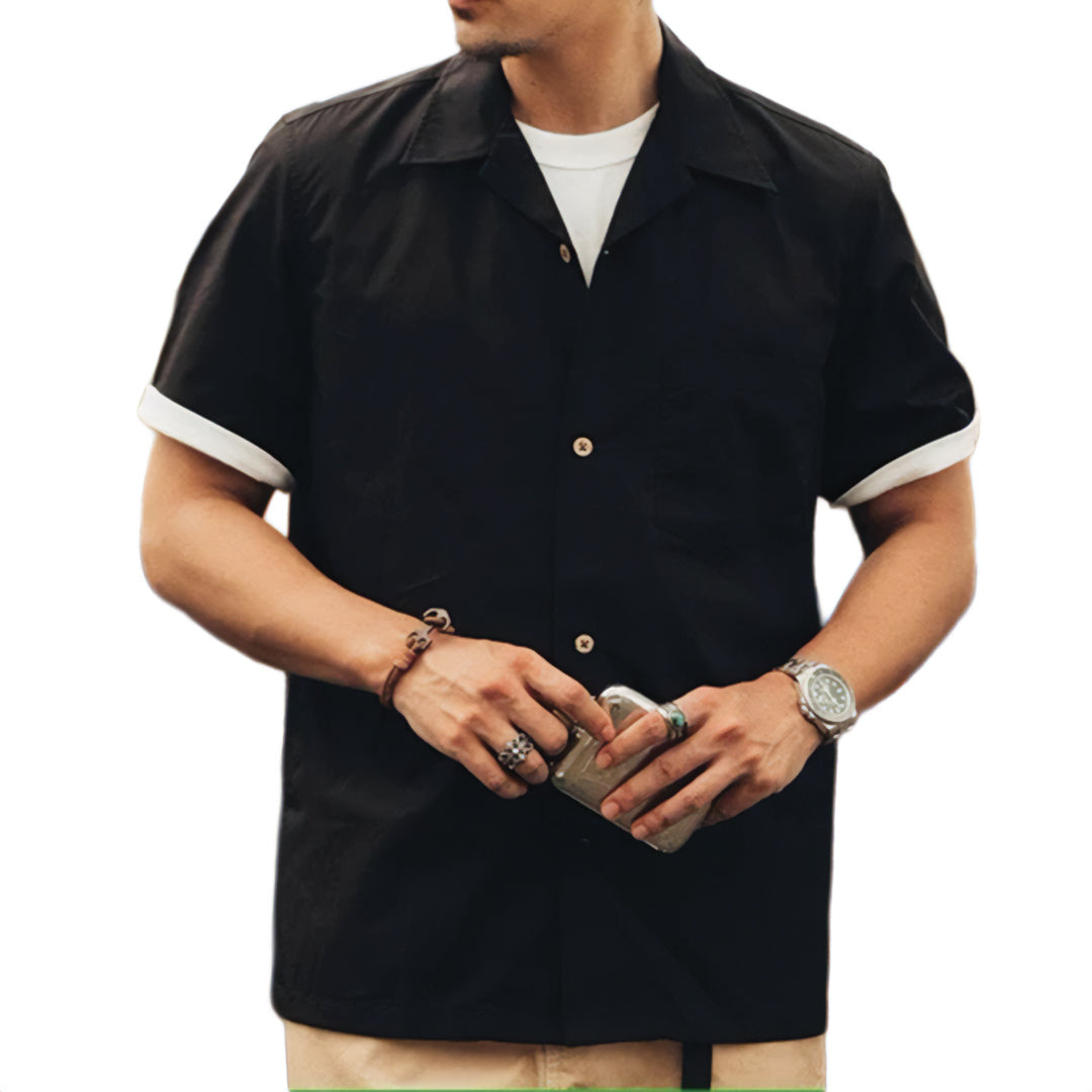 Men's lightweight cotton camp shirt relaxed fit short-sleeve with chest pocket and camp collar