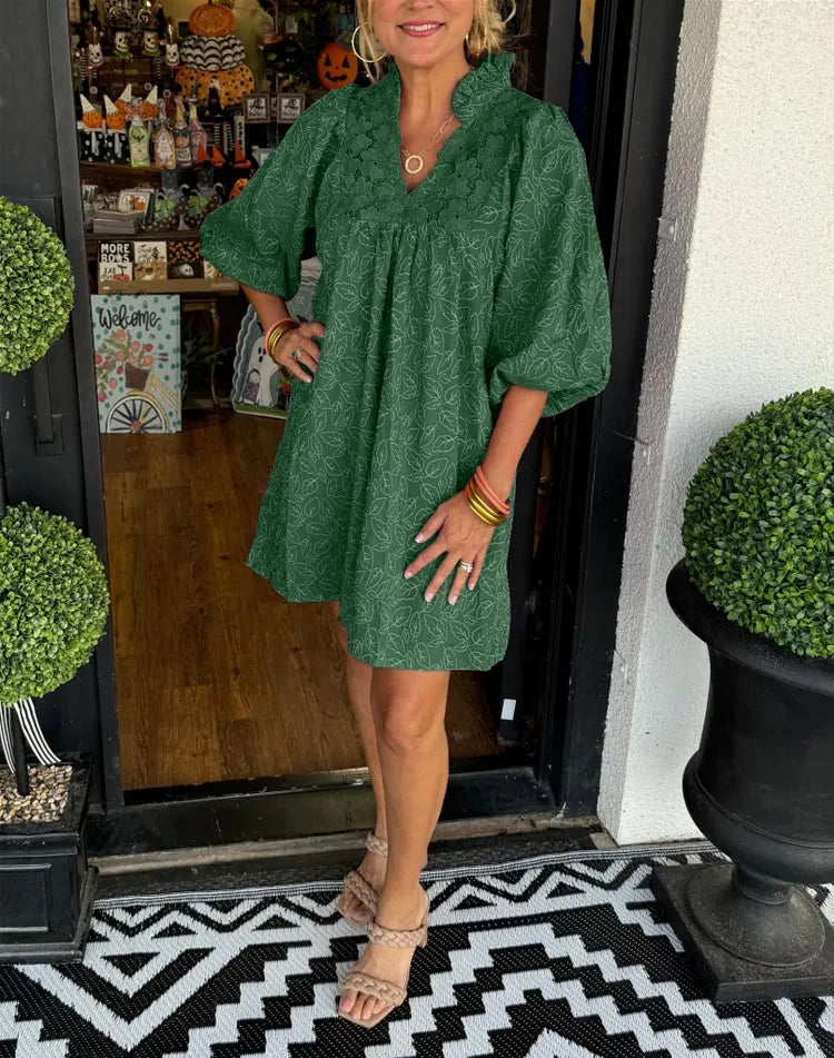 Faye | Women's Puff Sleeve Mini Dress V-Neck Smock Babydoll