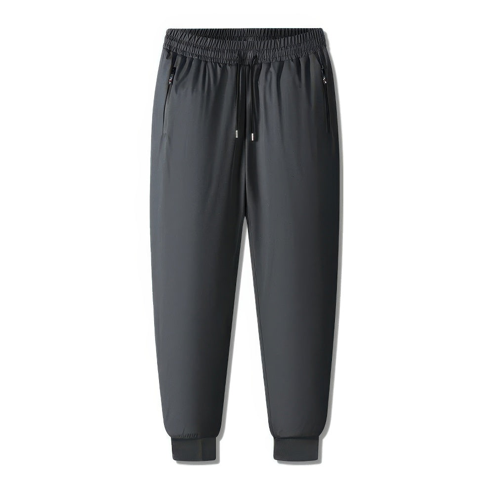 Men's windproof fleece-lined joggers regular fit gray athletic pants with elastic waistband