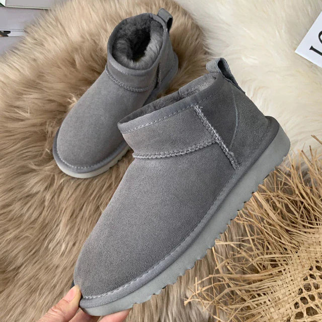 Women's genuine suede ankle boots with warm lining, timeless elegant style, non-slip rubber sole