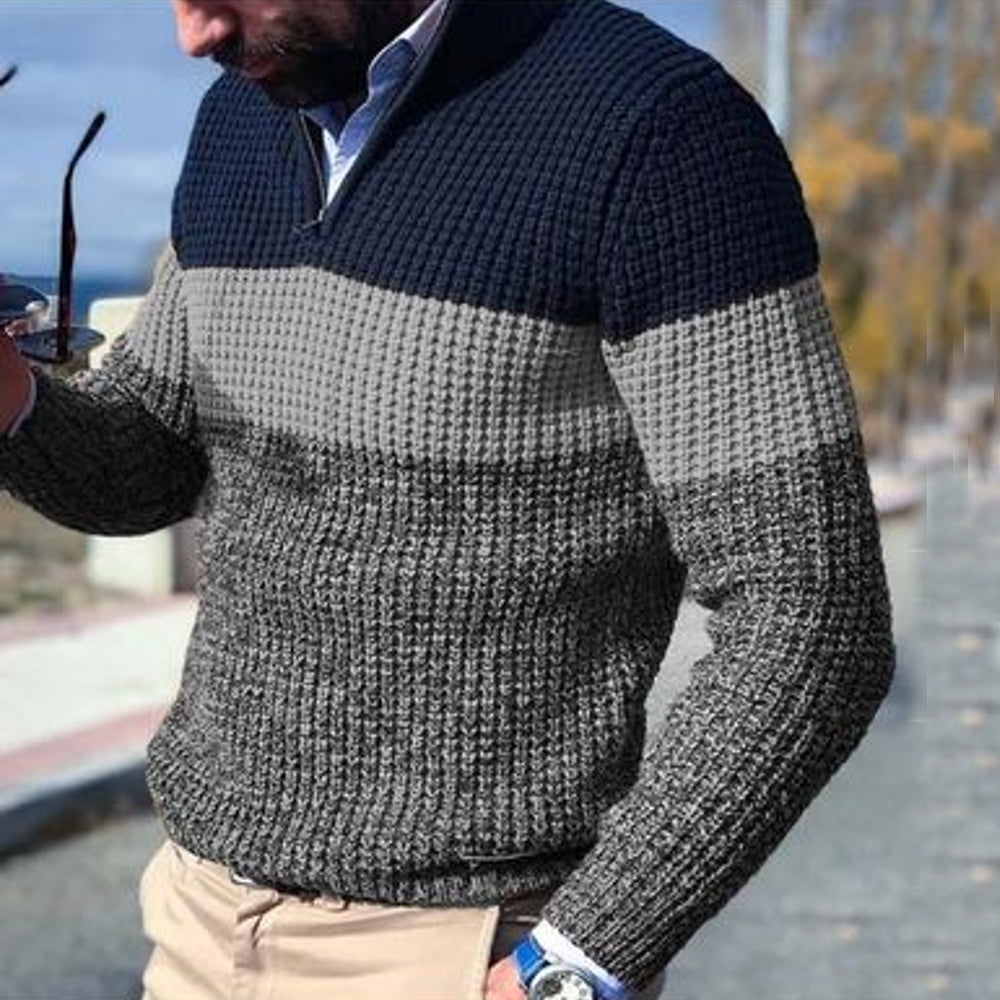 Men's regular fit half-zip waffle knit sweater in textured fabric, casual everyday style