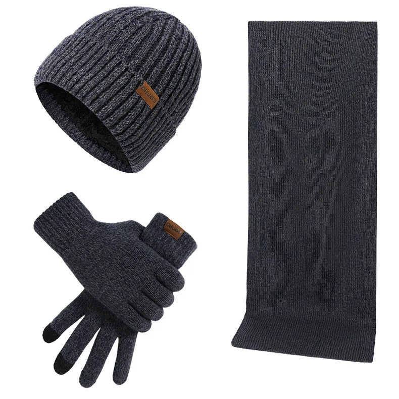 Men's winter set beanie scarf gloves soft cotton blend coordinated cold weather casual style