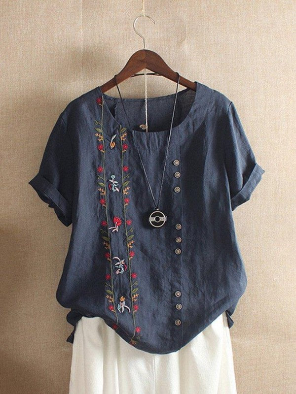 Women's relaxed fit casual short sleeve shirt, shift silhouette, easy care durable everyday comfort top