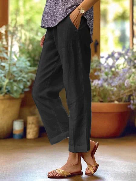 Women's relaxed-fit linen trousers lightweight breathable casual chic summer pants with soft drape