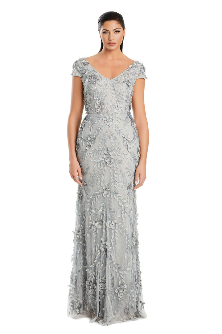 Alexander by Daymor long mother of bride elegant gown with lace appliqués, V-neckline, short sleeves