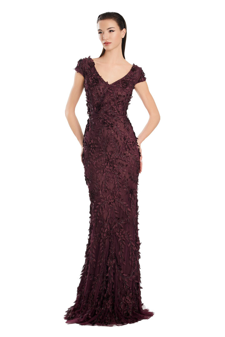 Alexander by Daymor long mother of bride gown in lace appliqués with elegant V-neckline formal dress