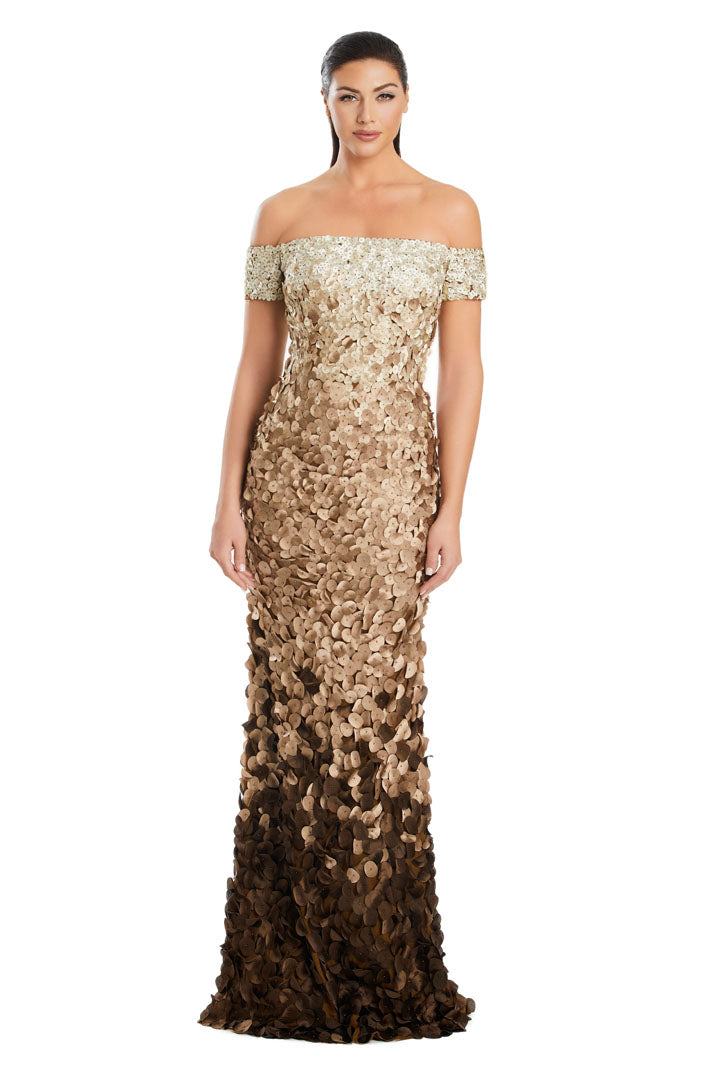 Alexander by Daymor two-tone sequin mermaid gown off-shoulder formal evening dress with full-length silhouette