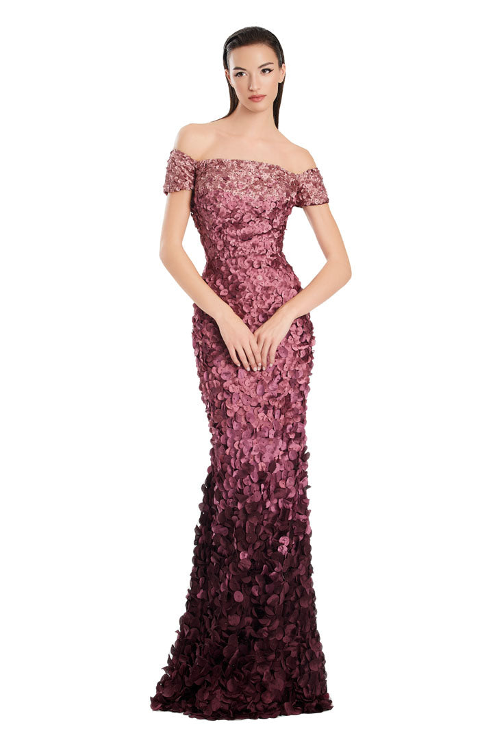 Two-tone sequin mermaid off-shoulder evening gown with full-length silhouette for formal events