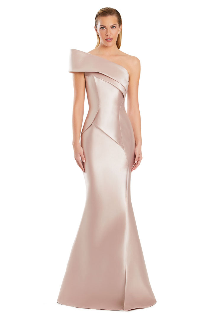 Alexander Daymor pleated mermaid prom gown one-shoulder asymmetrical neckline formal long dress