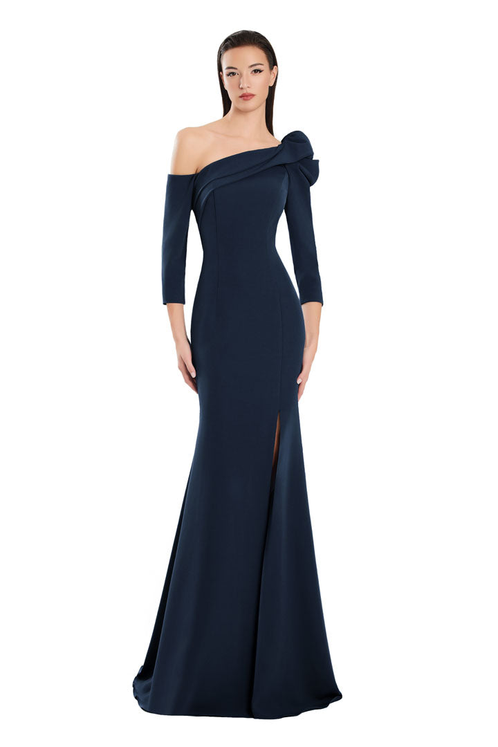 Alexander by Daymor one-shoulder pleated mermaid evening gown with dramatic slit, formal elegance