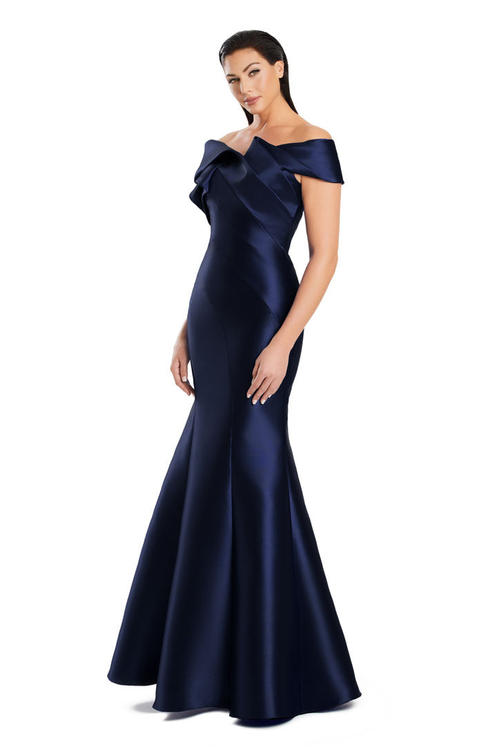 Alexander by Daymor 3079S25 off-shoulder mermaid evening gown with flared hem for prom and formal events