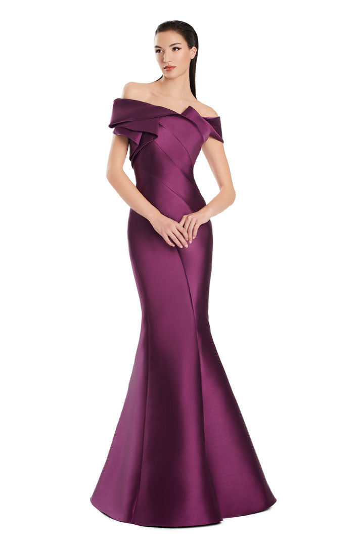 Alexander by Daymor 3079S25 off-shoulder mermaid evening gown with dramatic flared hem for prom