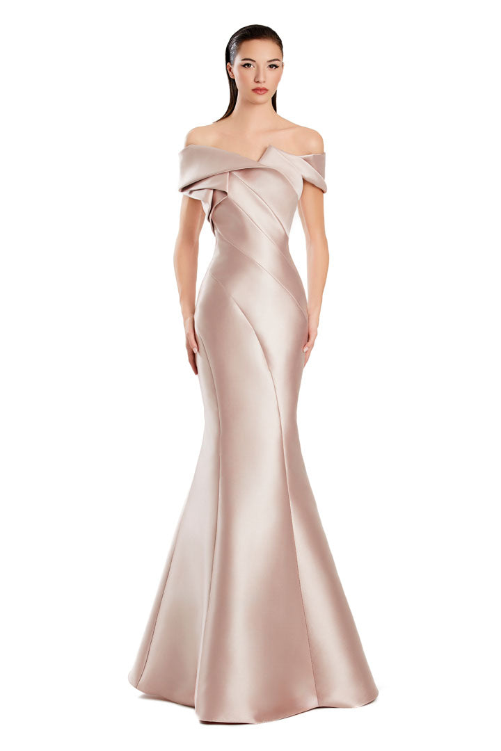 Alexander by Daymor 3079S25 off-shoulder mermaid evening gown with flared hem for prom