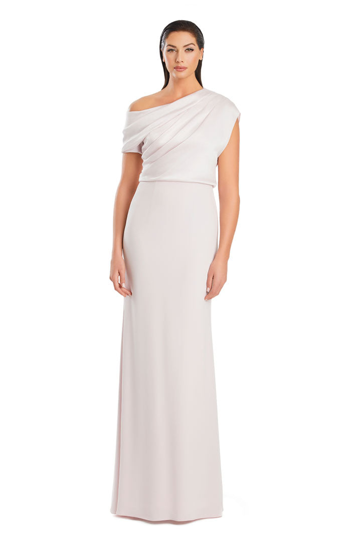Alexander Daymor pleated one-shoulder mermaid evening gown with off-center neckline for formal occasions