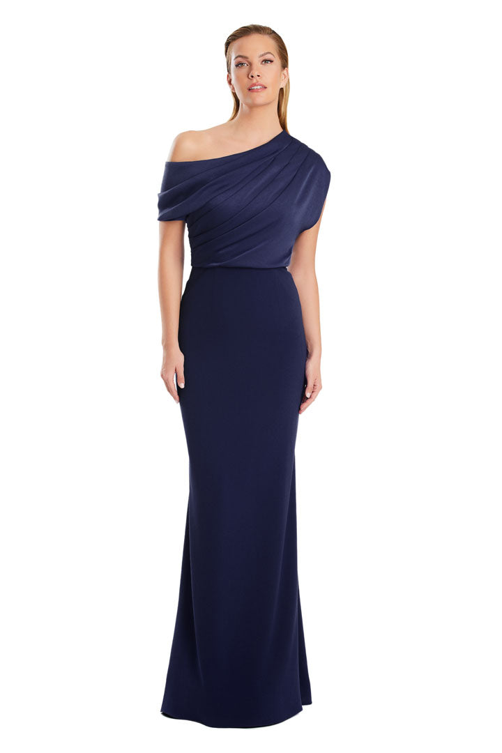 Alexander Daymor pleated one-shoulder mermaid evening gown with asymmetric neckline for formal occasions