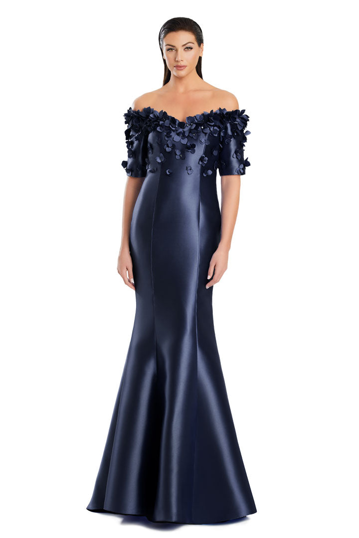 Alexander Daymor long mermaid evening gown off-shoulder formal dress with floral appliqué