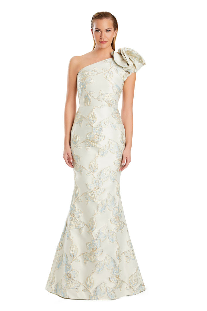 Alexander by Daymor long mermaid evening gown one-shoulder printed formal dress bold silhouette