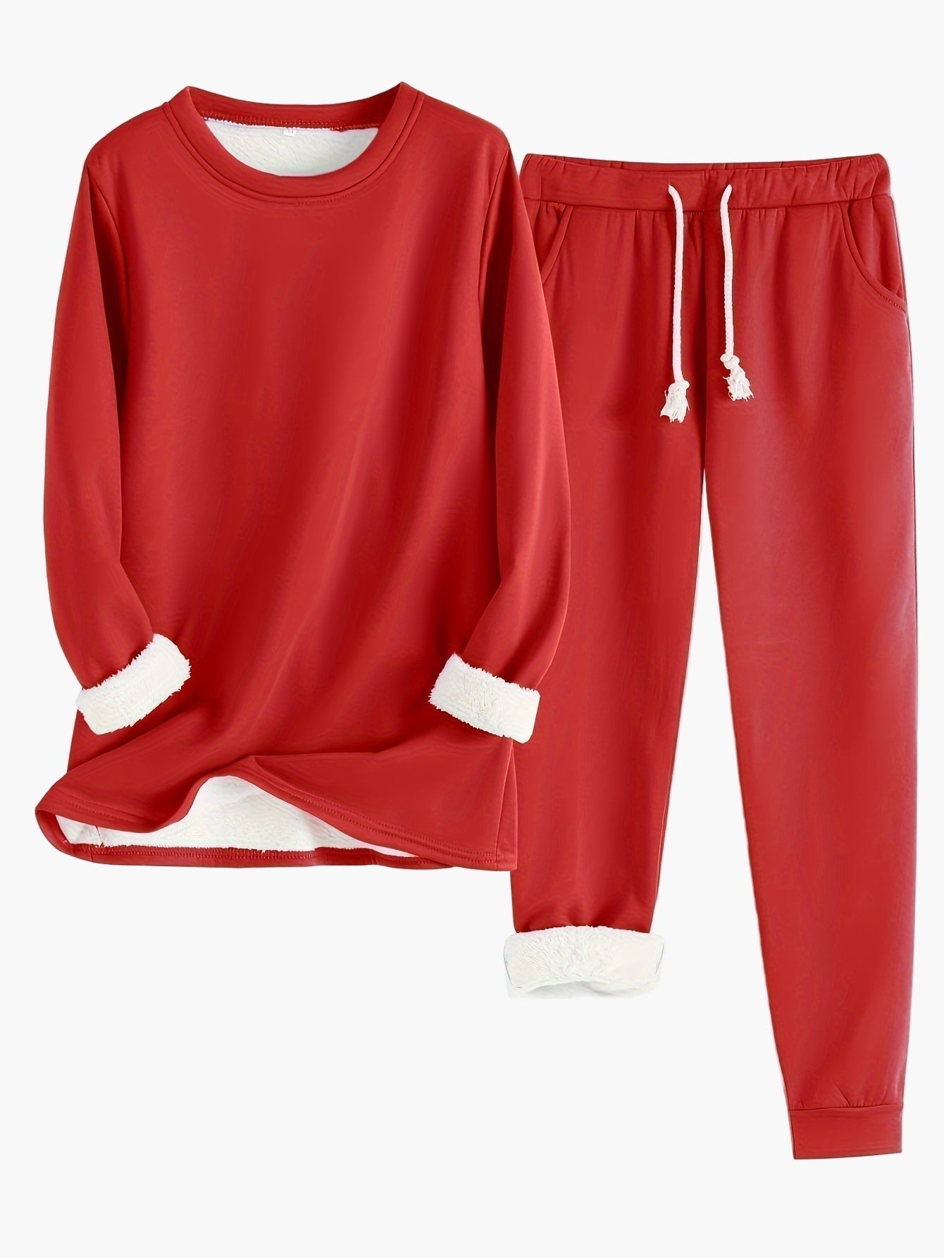 Women's two-piece lounge set soft grey relaxed fit round neck top with elastic waistband pants