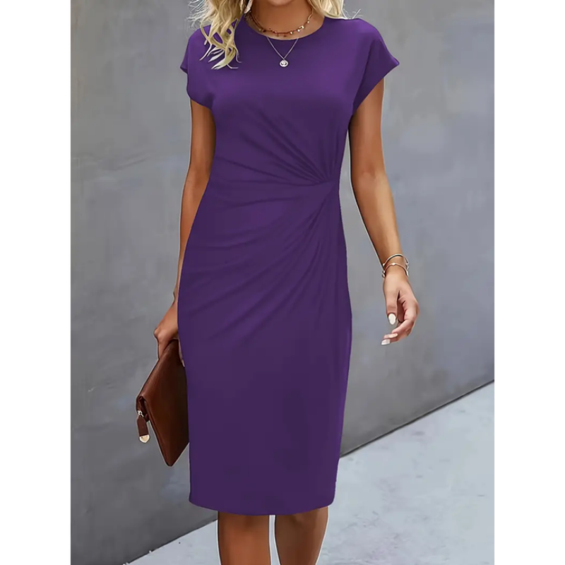 Women's ruched bodycon dress in stretch fit with flattering side ruching and cap sleeves day-to-night