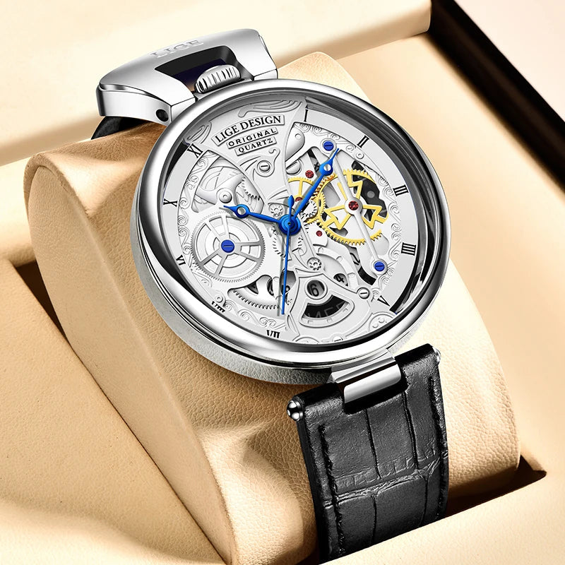 Lige Paragon skeleton automatic watch stainless steel open-work dial waterproof for enthusiasts