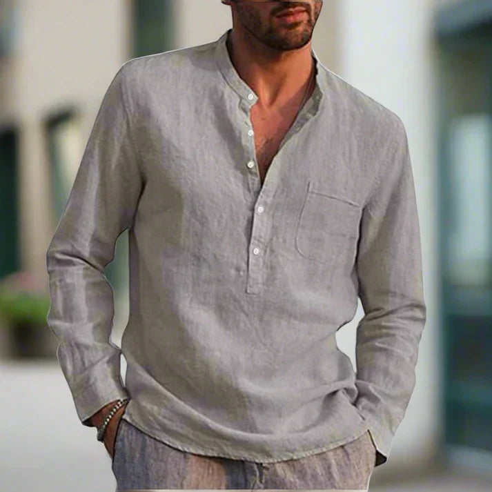 Men's lightweight linen shirt with breast pocket, relaxed fit, breathable summer essential in natural fabric
