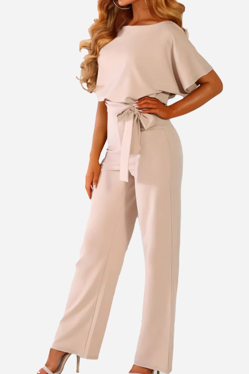 Stella | Women's Wide-Leg Belted Jumpsuit with Batwing Sleeves