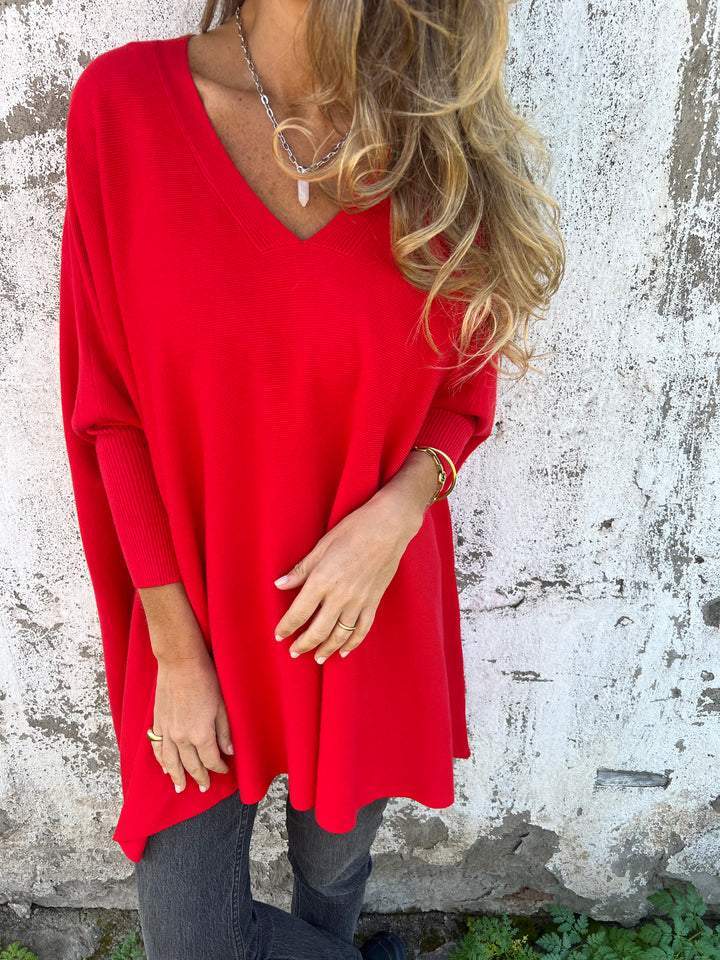 Women's relaxed V-neck winter sweater in soft knit with modern silhouette and flattering open neckline
