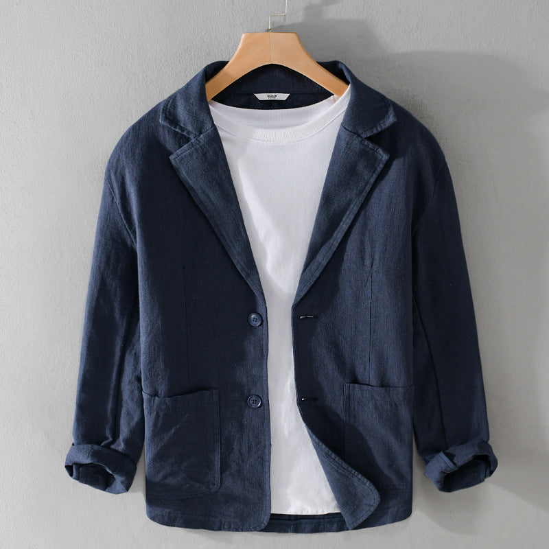 Men's casual relaxed-fit jacket in neutral tone with notched collar for modern everyday elegance