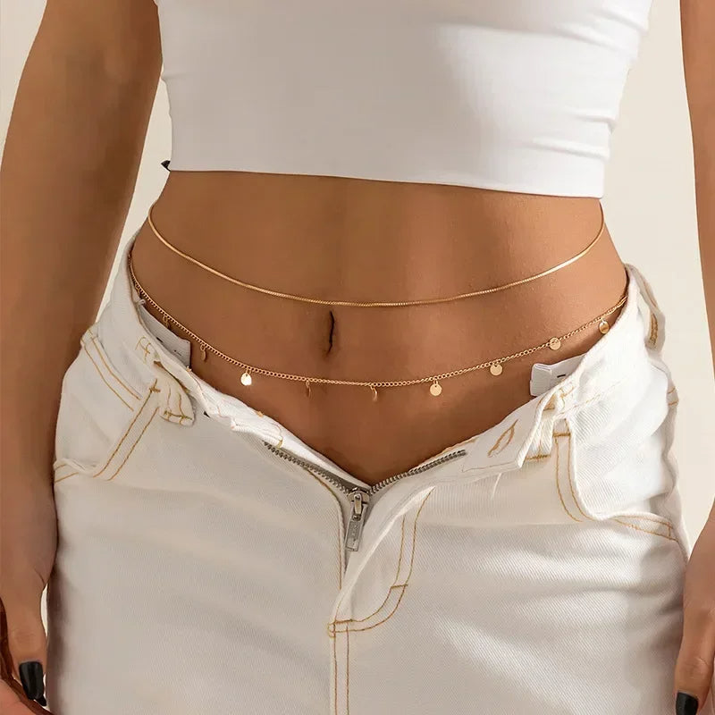 Euphoria gold-plated double-layer crystal waist chain hypoallergenic tarnish-resistant for women